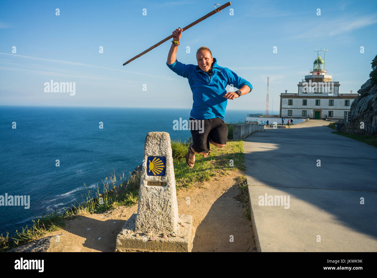 Pilgrimn al Finisterra, Camino de Santiago, Galizia, Spagna, Europa. Foto Stock