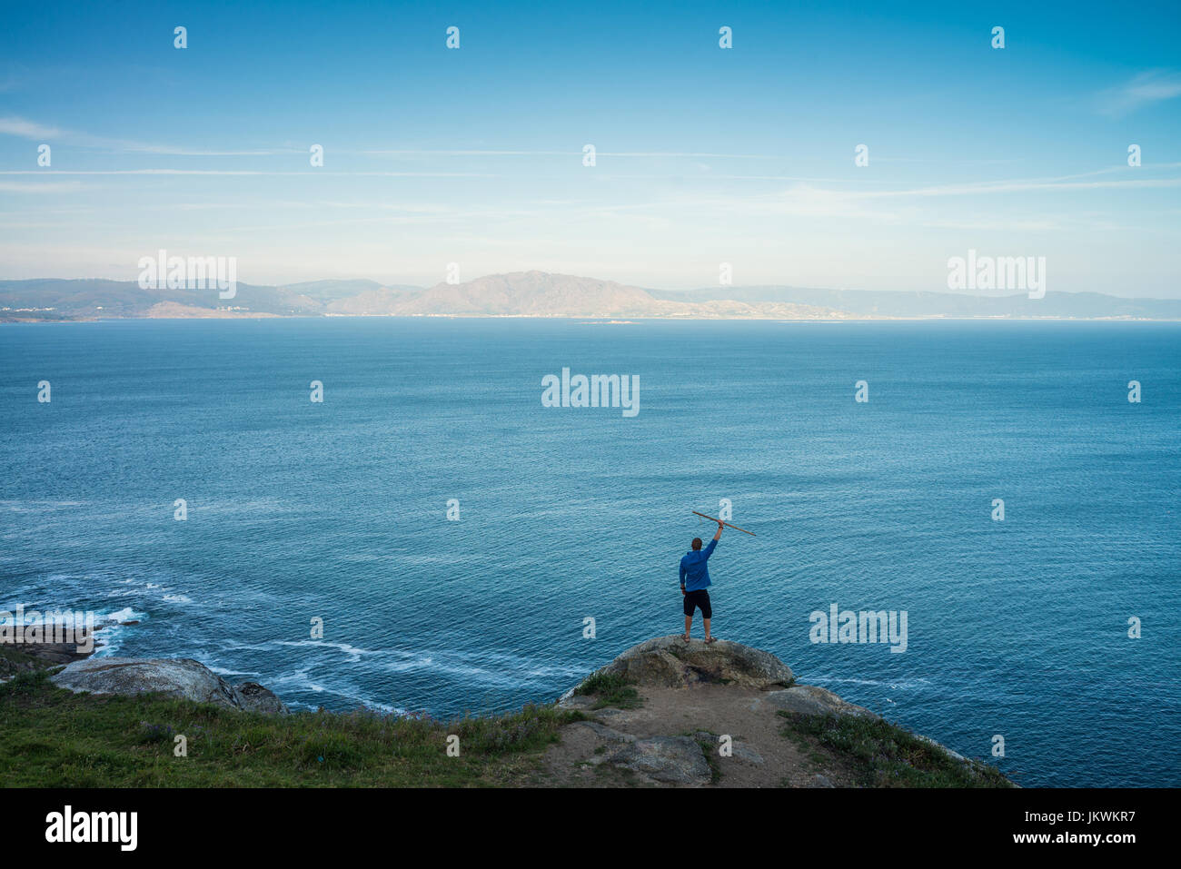 Pilgrimn al Finisterra, Camino de Santiago, Galizia, Spagna, Europa. Foto Stock