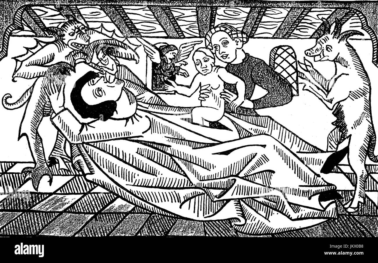 Miglioramento digitale: la nascita dell'Anticristo o falso Messia, illustrazione dal Entchrist, xilografia di 1475, la pubblicazione a partire dall'anno 1882 Foto Stock