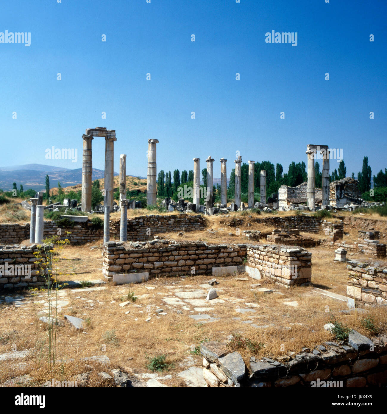 Aphrodite-Tempel in der Provinz Aydin, Türkei 1980er. Il Tempio di Afrodite presso la provincia di Aydin, Turchia degli anni ottanta. Foto Stock