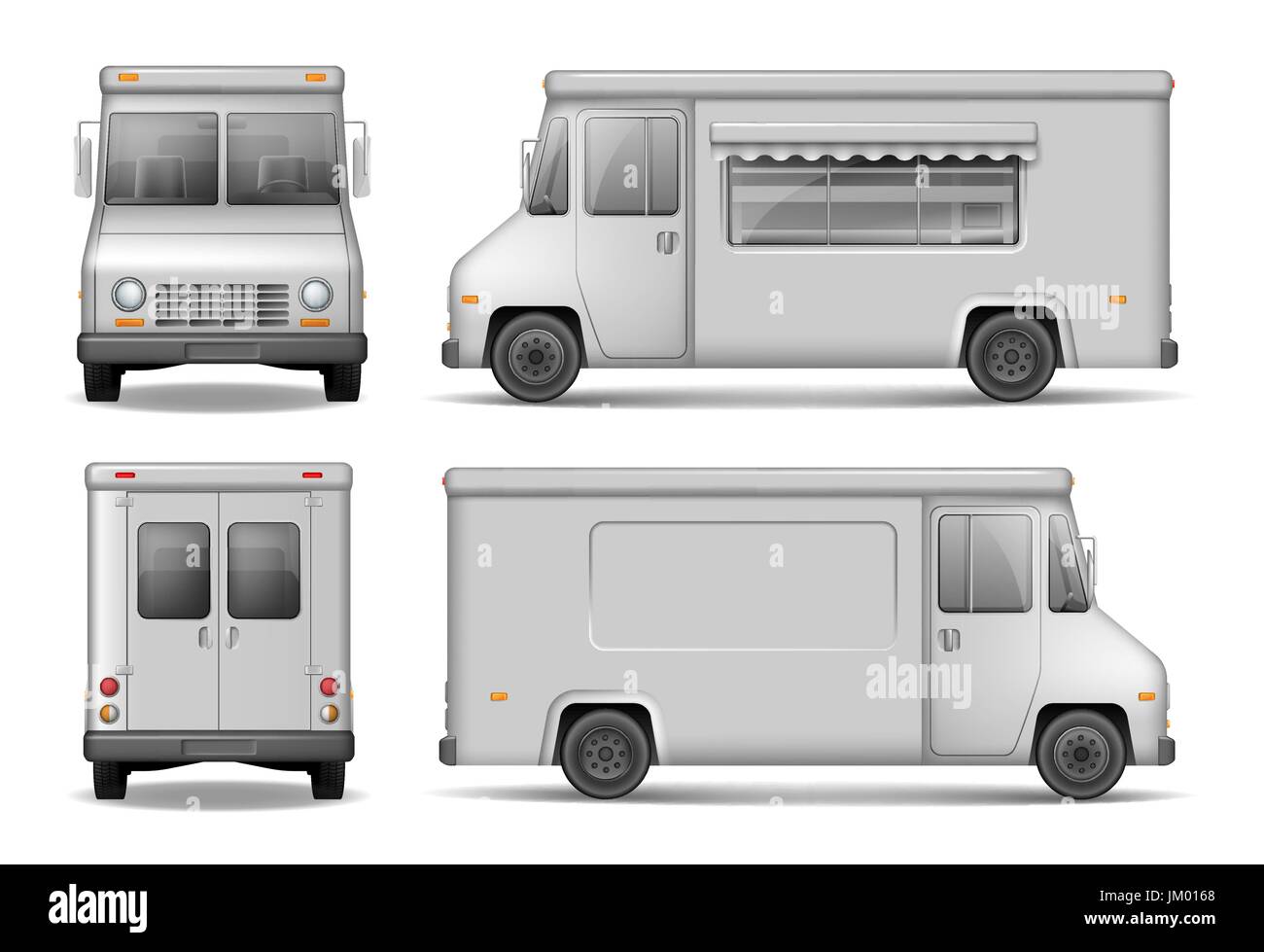 Carrello alimentari template vettoriale per auto pubblicità. Erogazione del Servizio Van isolato su bianco. Consegna di argento carrello dal lato anteriore, vista posteriore. Facile da modificare e ricolora. Illustrazione Vettoriale