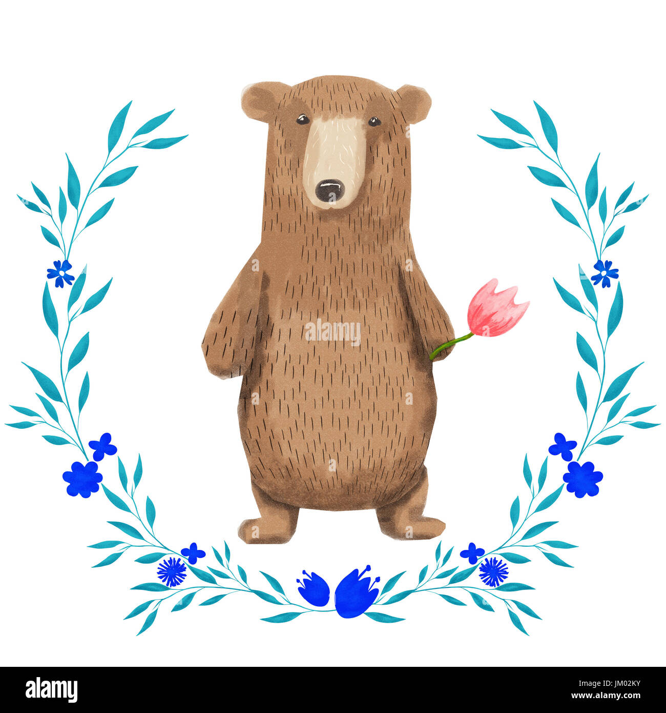 Cartoon carino ACQUARELLO PASTELLO foresta orso animale. Dipinto a mano Grazioso baby orso illustrazione perfetta per la stampa e carta. Bosco selvaggio marrone b Foto Stock