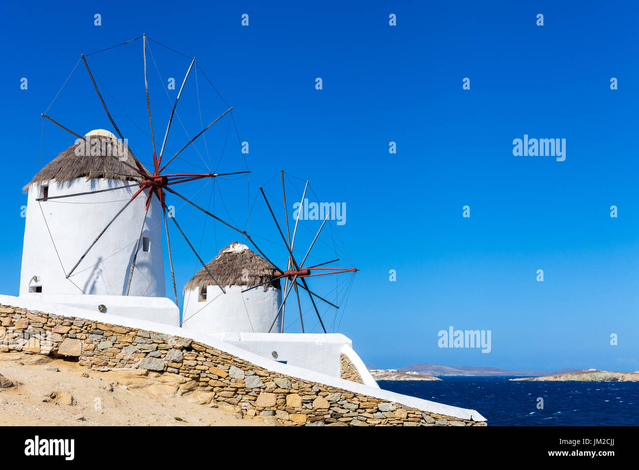 Mulini a vento di Mykonos Foto Stock