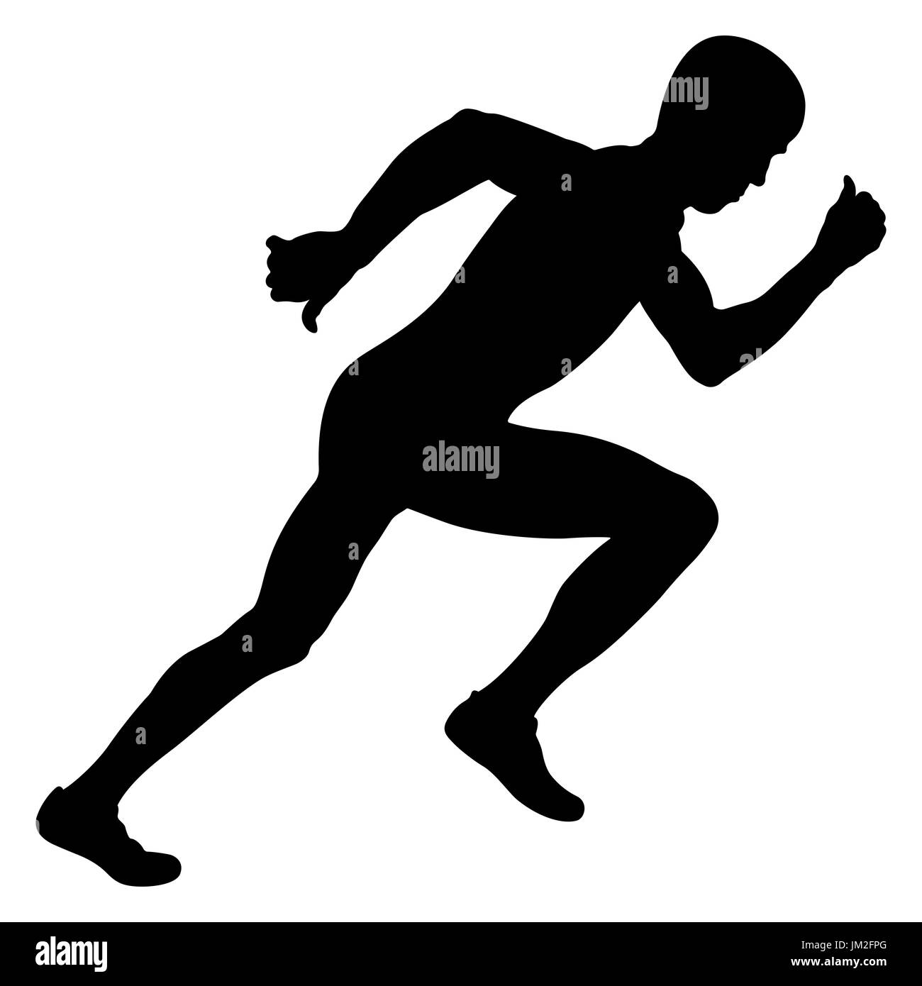 Atleta giovane velocista inizio gara silhouette nera Foto Stock