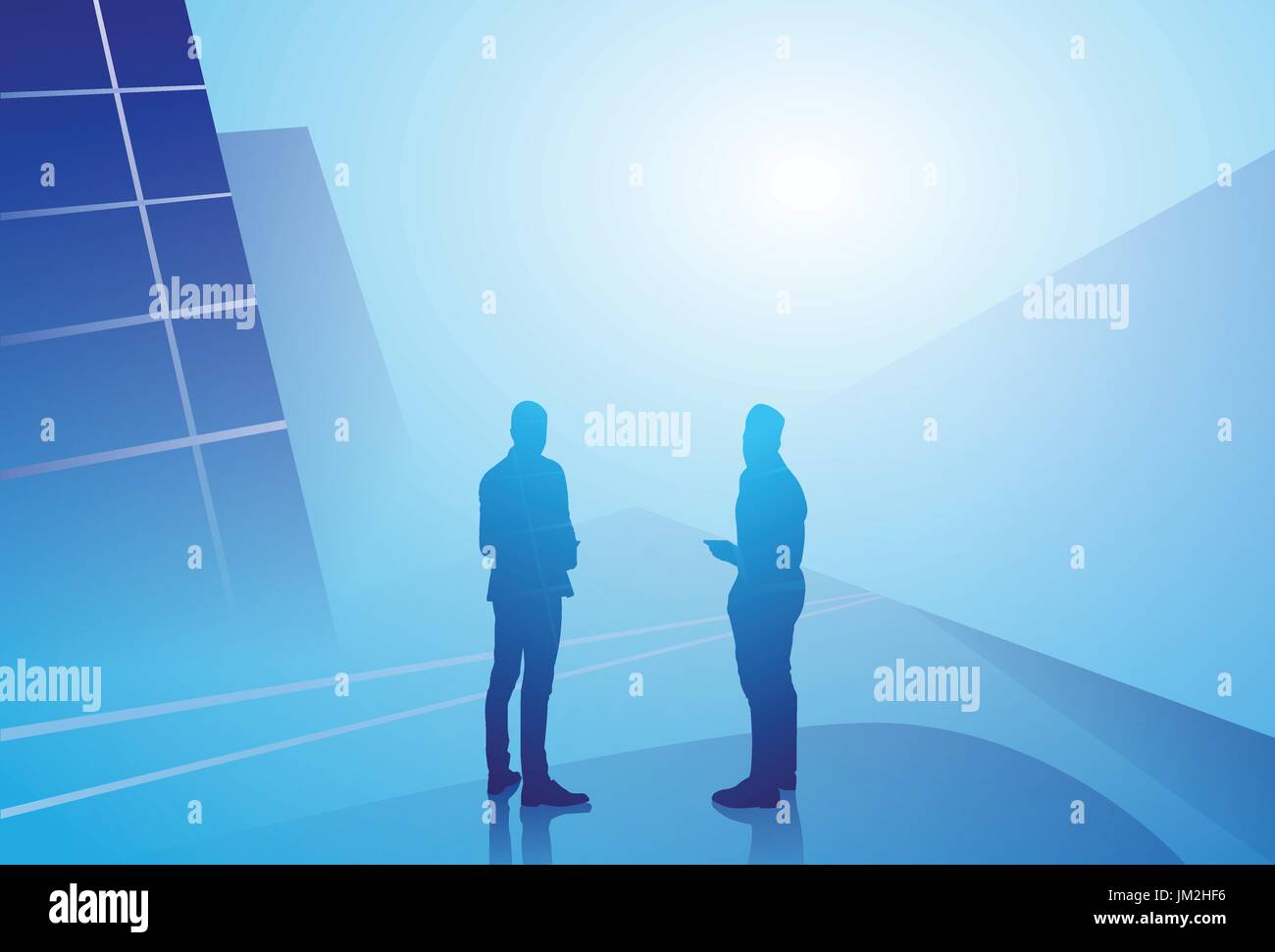 Due silhouette uomo d affari parlando di discussione il concetto di comunicazione, uomo d affari Sale Riunioni Illustrazione Vettoriale