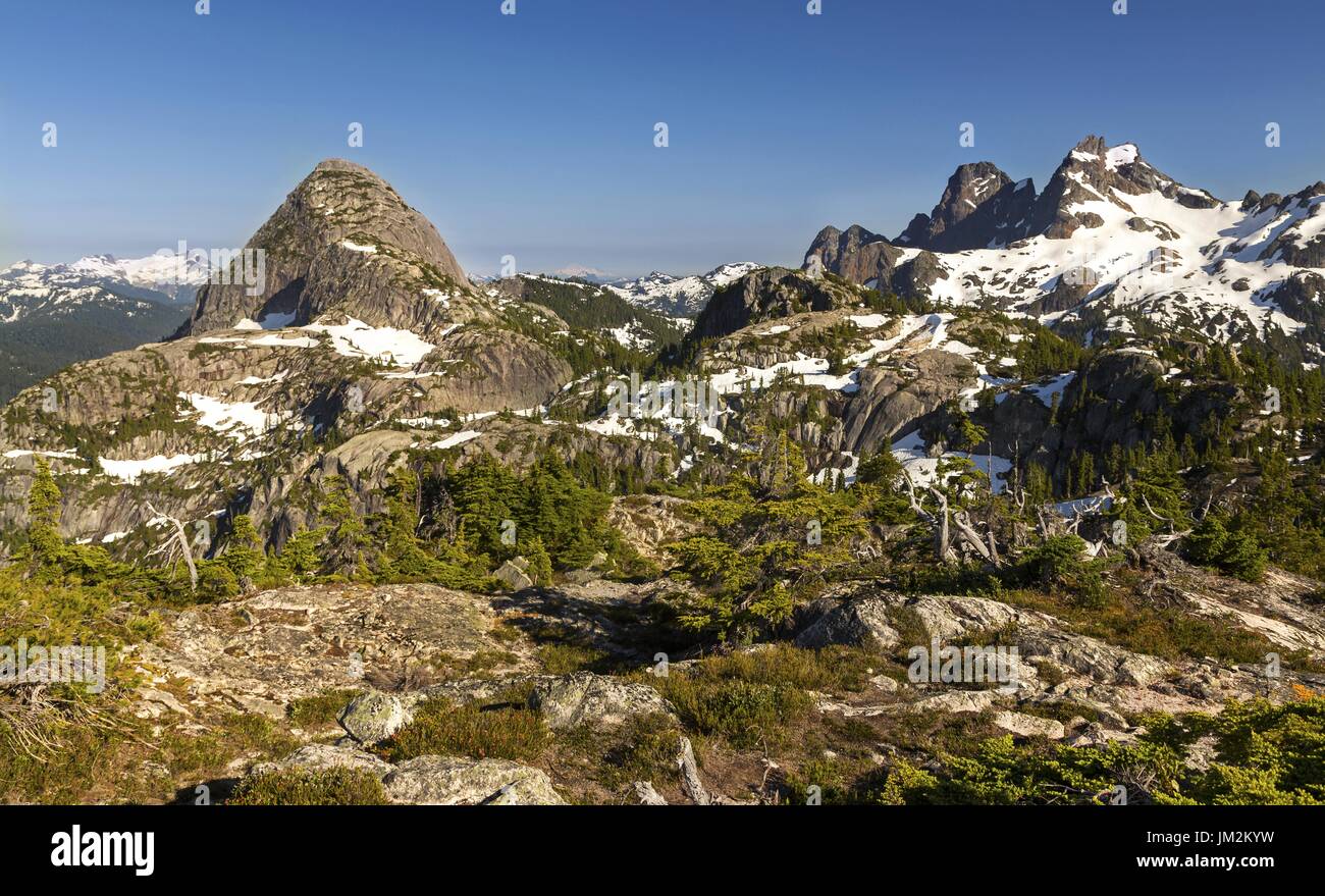 British Columbia Pacific Northwest Coast Mountains Landscape Range. Panoramica del bacino alpino di Shannon escursione sopra il Mar di Squamish Canada a Sky Gondola Foto Stock