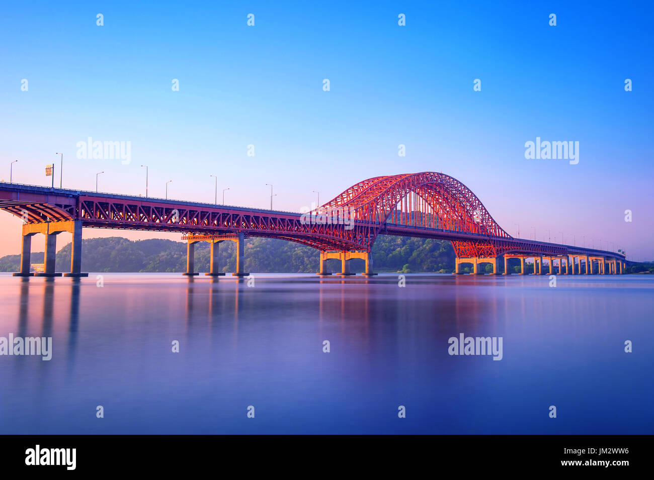 Ponte Banghwa e del fiume Han a Seul,Corea Foto Stock