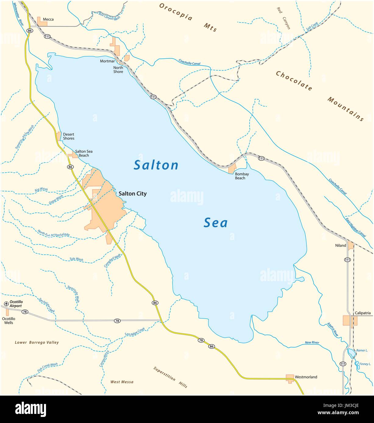 La mappa stradale di La californian salton sea Illustrazione Vettoriale