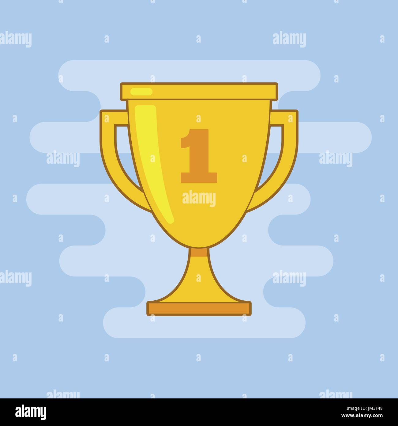 Cup Trofeo vettore icona piatto con contorno e il numero uno sulla luce sfondo blu Illustrazione Vettoriale