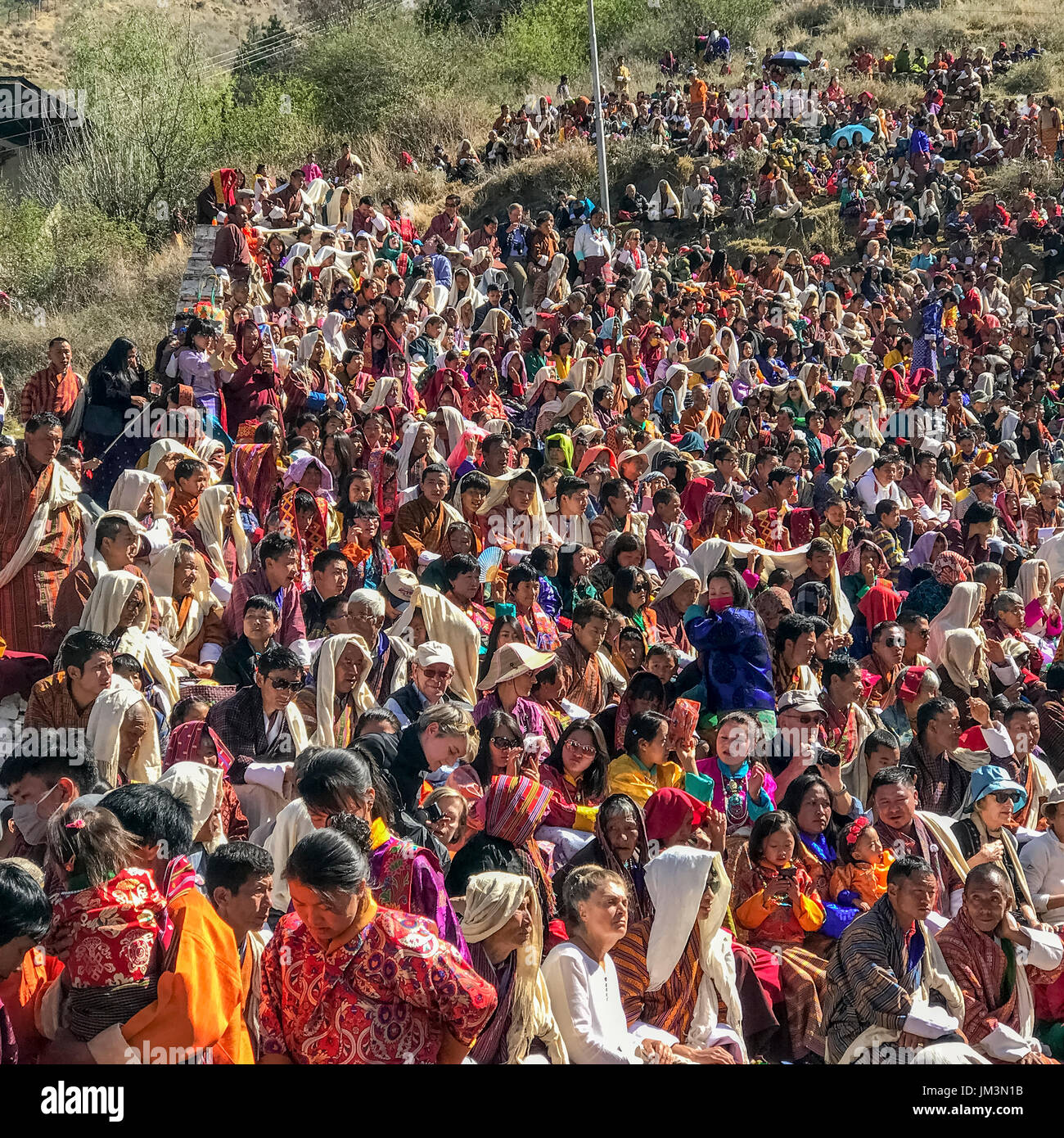 Festival folla in Bhutan Foto Stock