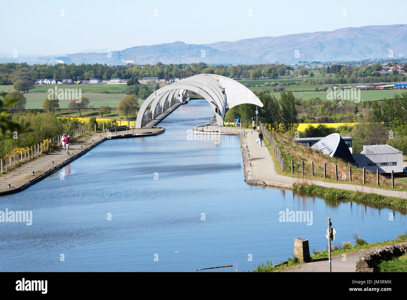 Il Falkirk Wheel boat lift che legano l'Unione e canale di Forth e Clyde Canal, Falkirk, Scozia Foto Stock
