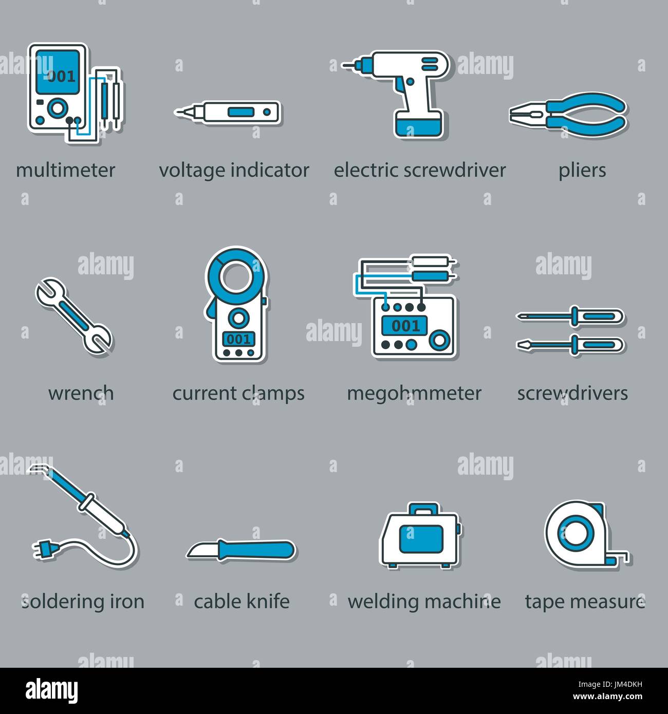 Gli elettricisti strumenti icona impostare Illustrazione Vettoriale