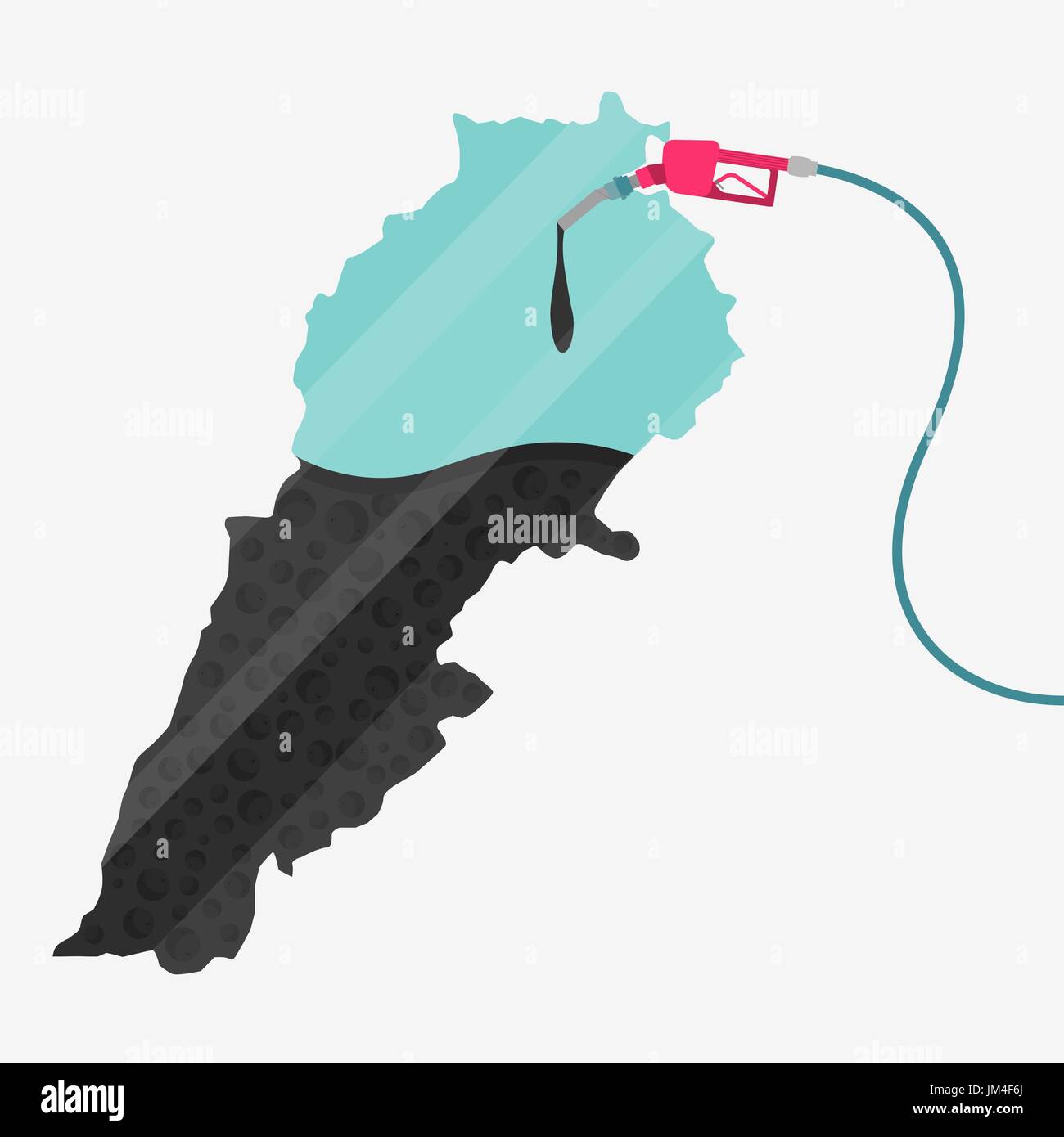 Mappa di Libano essendo alimentato da olio. Pompa del gas alimentato mappa. Sulla mappa vi è la riflessione di vetro. Concettuale. La produzione di olio o di paesi importatori. Illustrazione Vettoriale