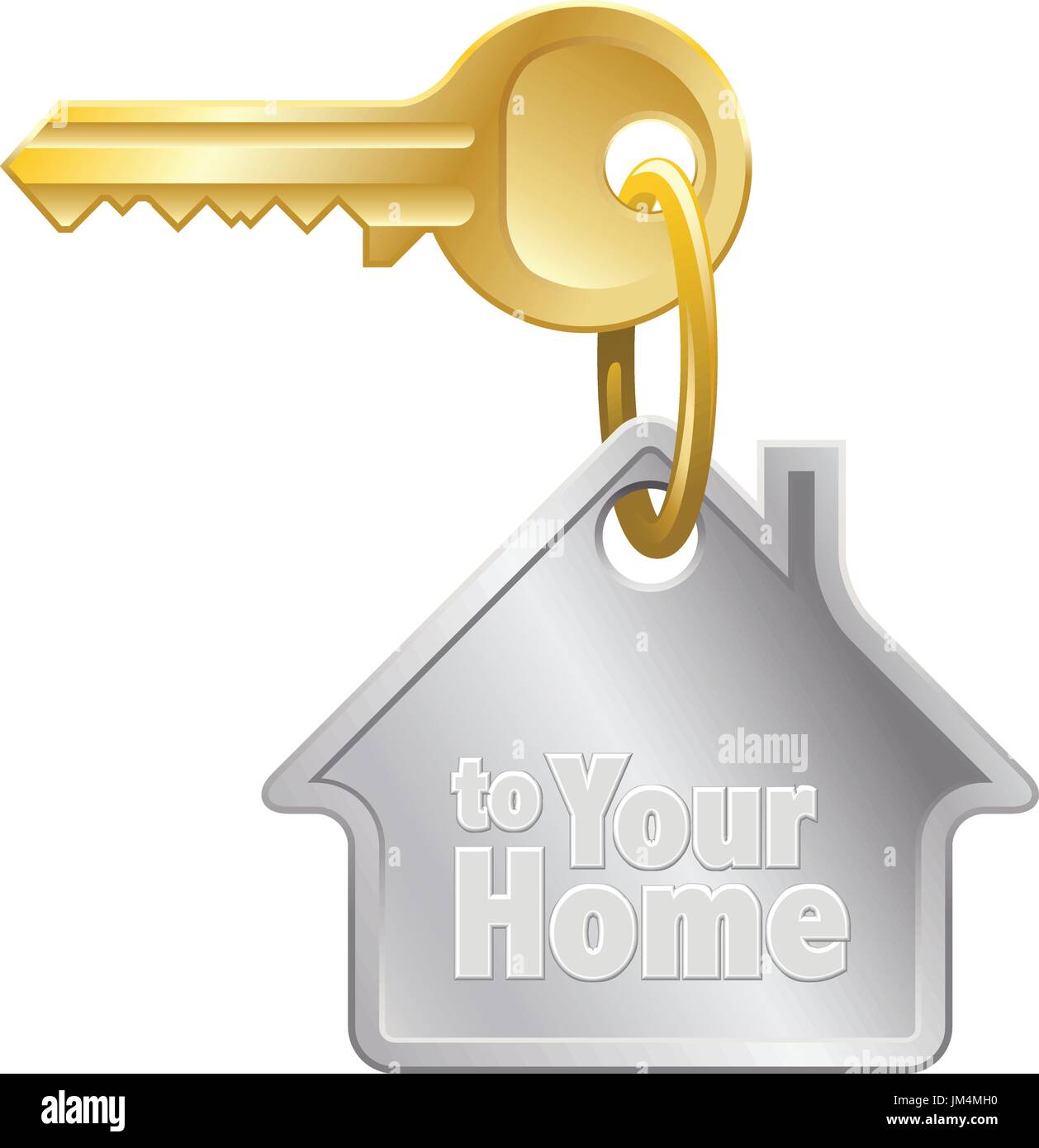 Tasto Home con anello e casa portachiavi sagomato su sfondo bianco. Illustrazione Vettoriale