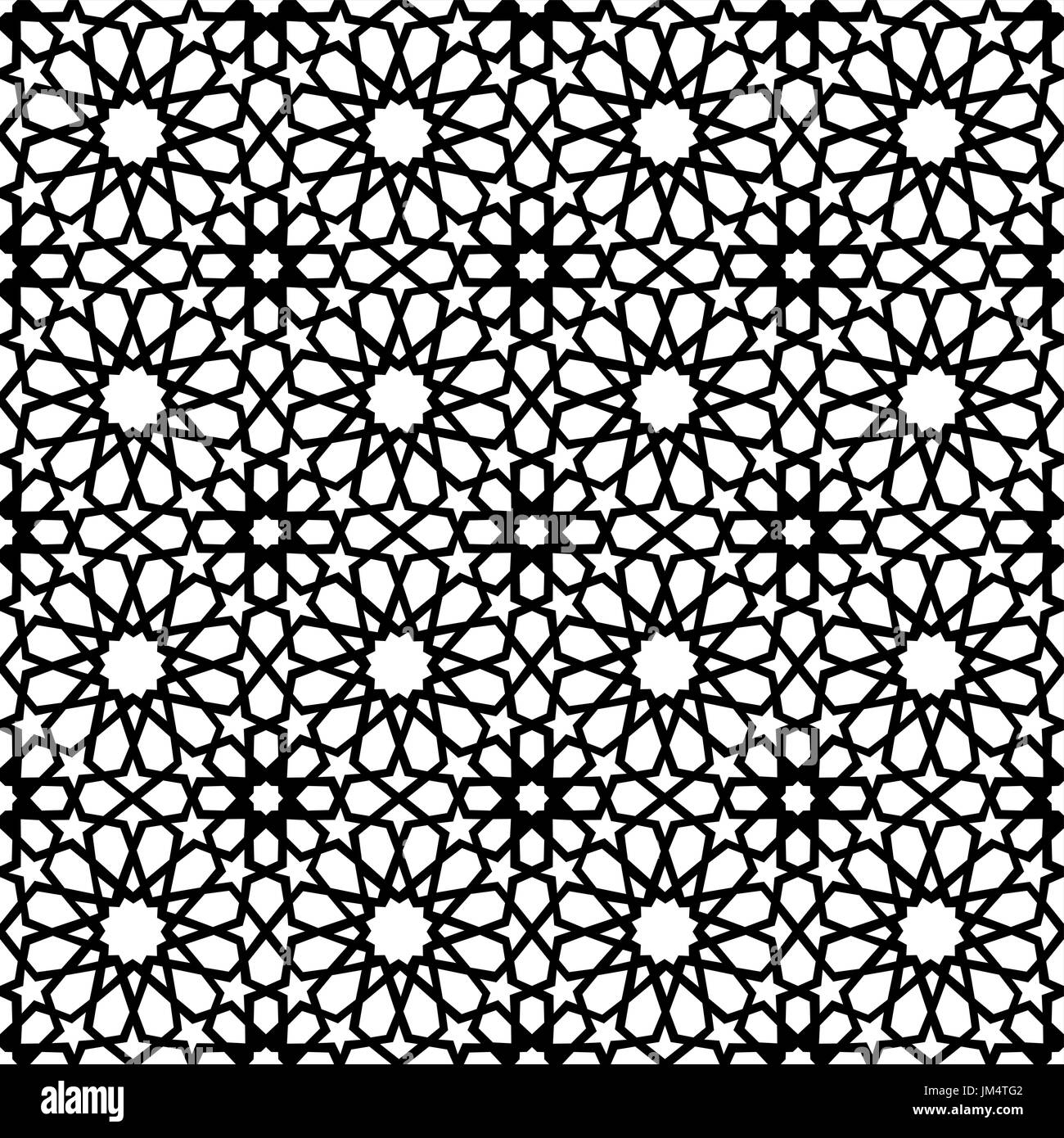 Classic ceramica araba di piastrelle a mosaico pattern senza giunture con abstract in bianco e nero musulmano forma geometrica decorazione. EPS10 vettore. Illustrazione Vettoriale