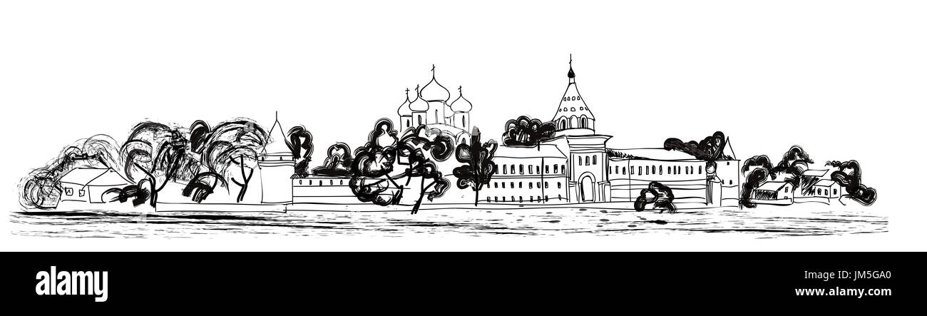 Antica città russa paesaggio. kolomna cremlino cityscape. Vista turistica Foto Stock