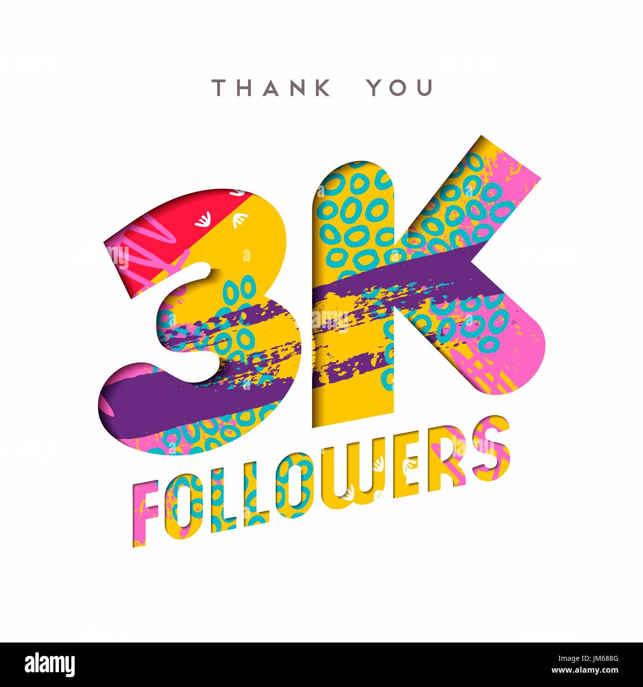3000 seguaci grazie carta tagliata numero illustrazione. Speciale 3k utente celebrazione di obiettivo per tre mila social media amici, ventole o abbonati. Illustrazione Vettoriale
