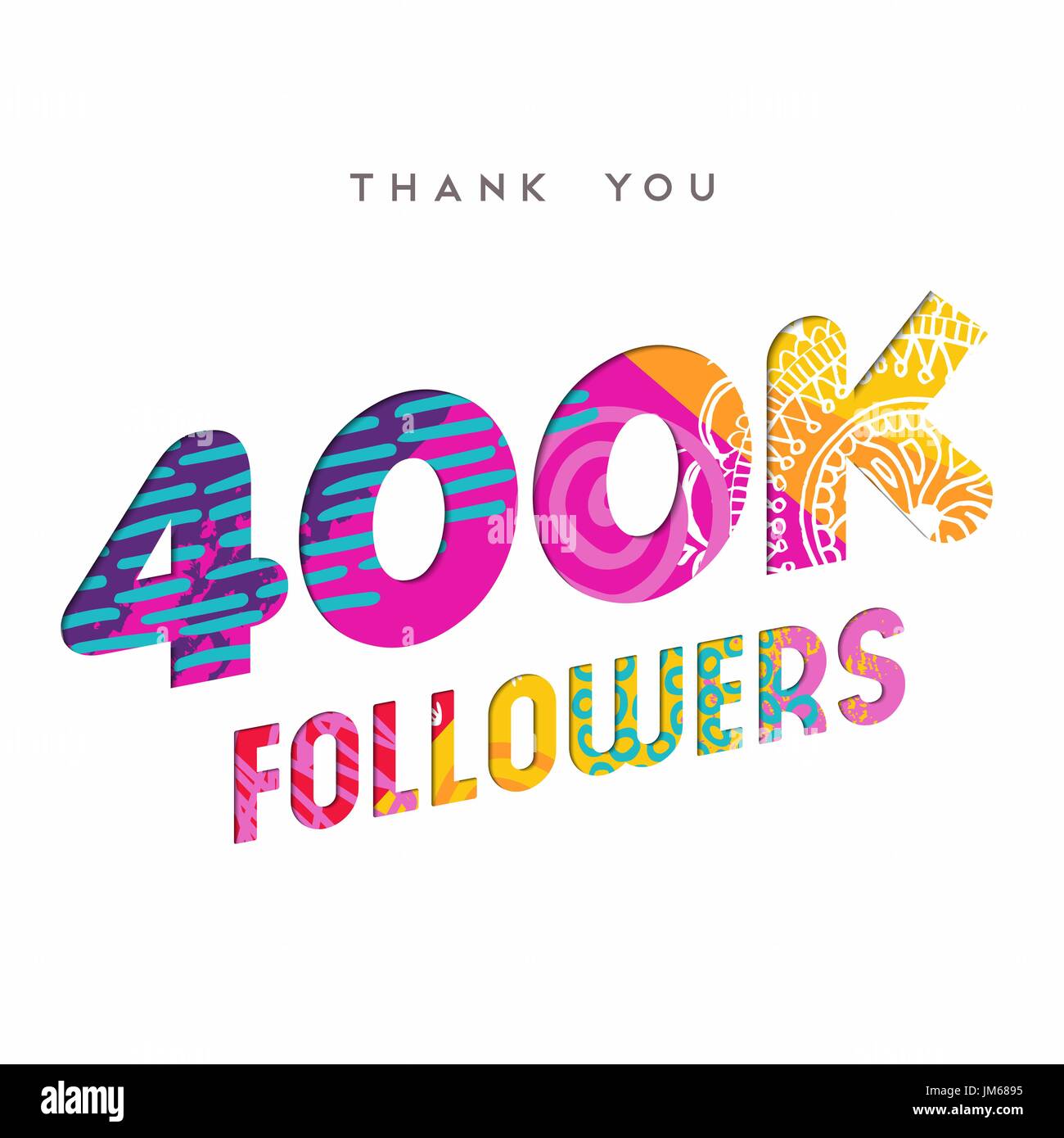 400000 seguaci grazie carta tagliata numero illustrazione. Offerte 400k utente celebrazione di obiettivo per quattrocento mila social media amici, ventilatori o s Illustrazione Vettoriale