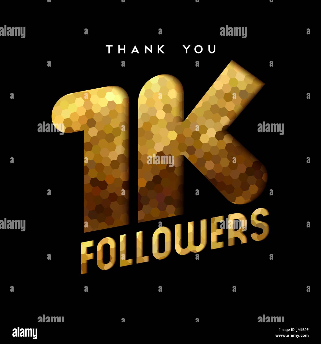 1000 seguaci grazie carta oro numero di tagli illustrazione. Special 1k utente celebrazione di obiettivo per mille social media amici, ventilatori o iscriviti Illustrazione Vettoriale