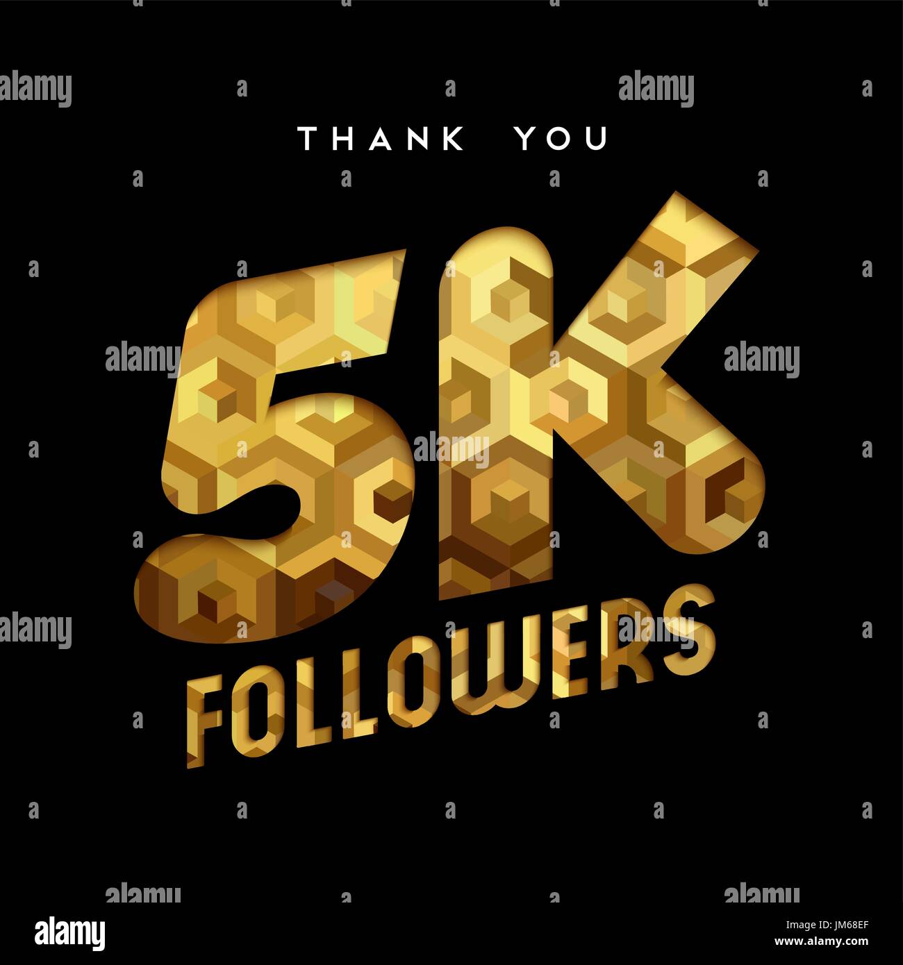 5000 seguaci grazie carta oro numero di tagli illustrazione. Special 5k utente celebrazione di obiettivo per cinque mila social media amici, ventilatori o subscrib Illustrazione Vettoriale