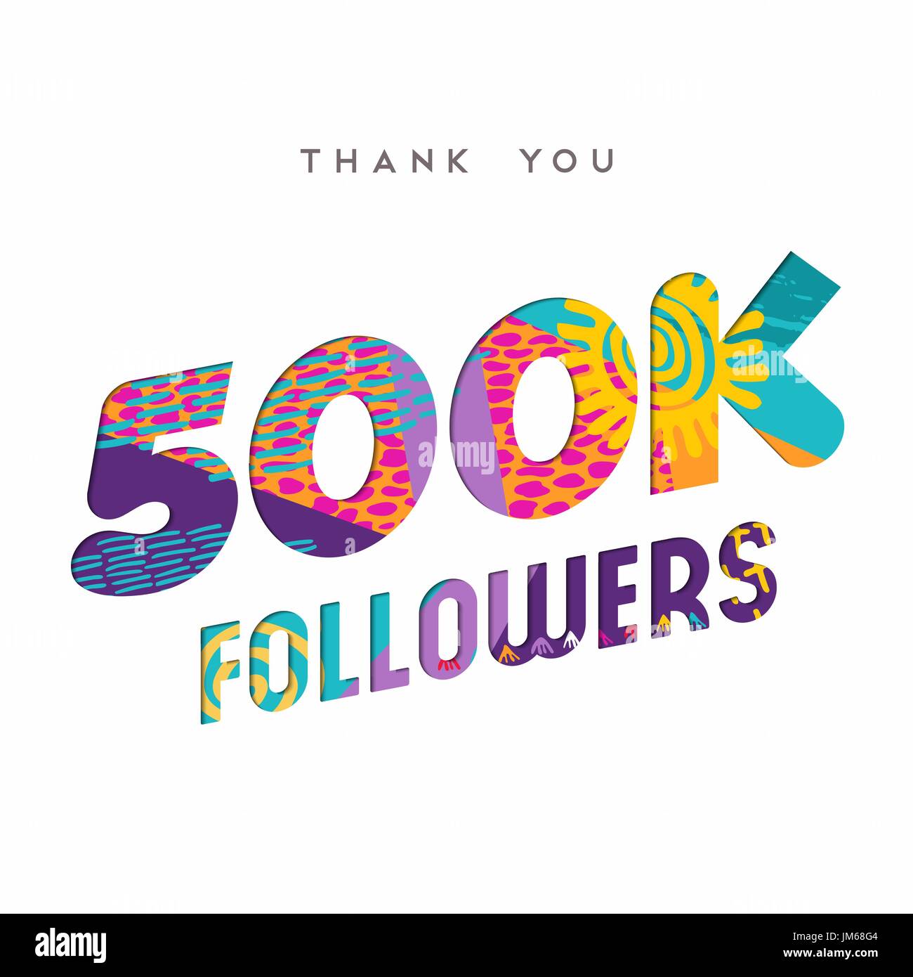 500000 seguaci grazie carta tagliata numero illustrazione. Offerte 500k utente celebrazione di obiettivo per cinquecento mila social media amici, ventilatori o s Illustrazione Vettoriale