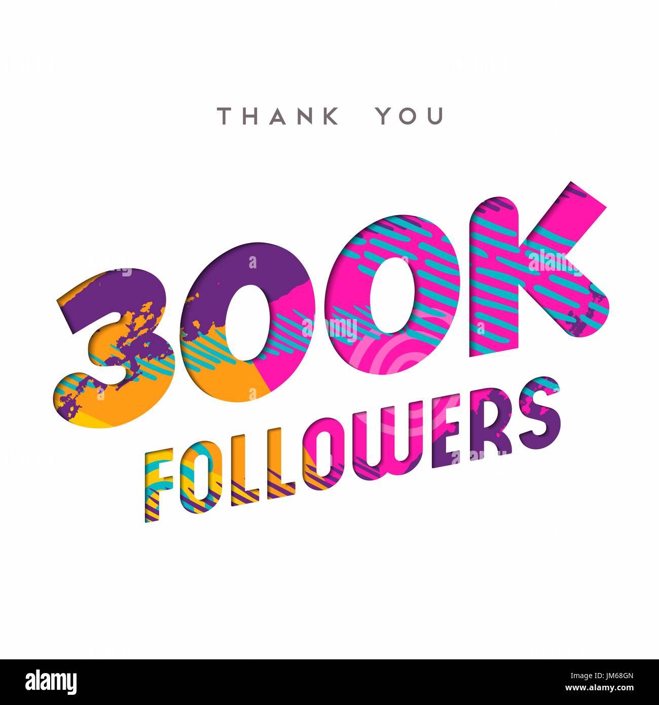 300000 seguaci grazie carta tagliata numero illustrazione. Offerte 300k utente celebrazione di obiettivo per trecentomila social media amici, ventilatori o Illustrazione Vettoriale
