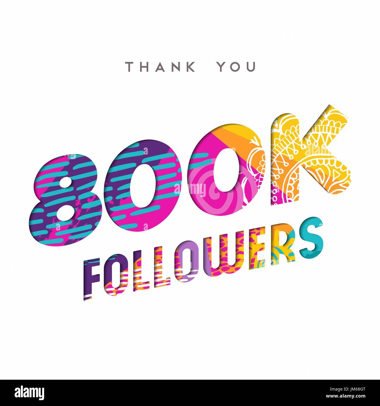 800000 seguaci grazie carta tagliata numero illustrazione. Offerte 800k utente celebrazione di obiettivo per otto centinaia di migliaia di social media amici, ventilatori o Illustrazione Vettoriale