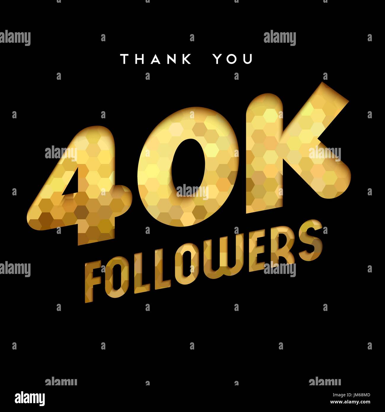 40000 seguaci grazie carta oro numero di tagli illustrazione. Special 40k utente celebrazione di obiettivo per quaranta mila social media amici, ventilatori o sottosc Illustrazione Vettoriale