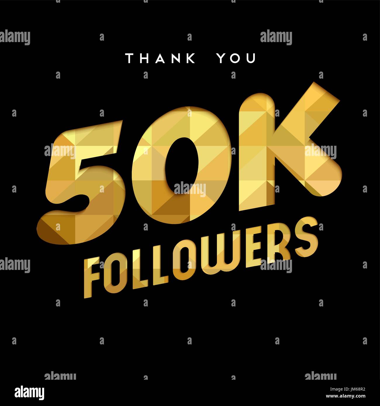 50000 seguaci grazie carta oro numero di tagli illustrazione. Special 50k utente celebrazione di obiettivo per cinquanta mila social media amici, ventilatori o sottosc Illustrazione Vettoriale