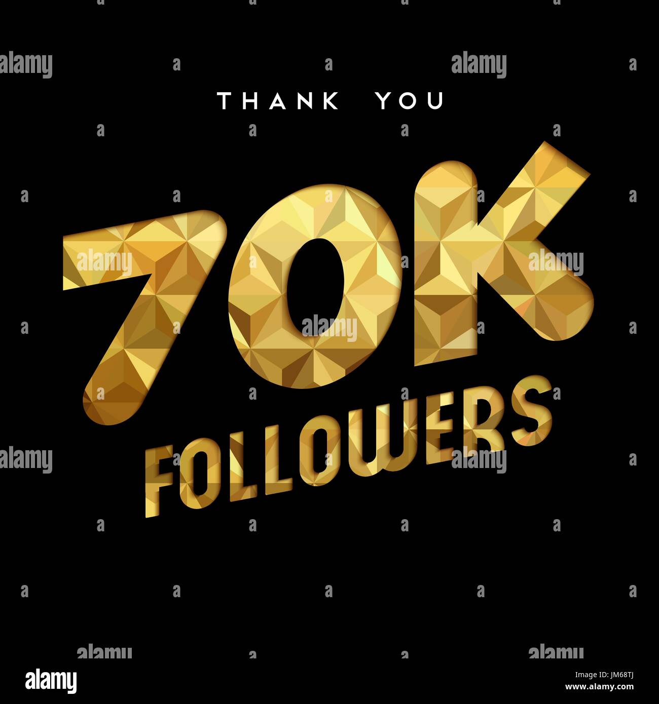 70000 seguaci grazie carta oro numero di tagli illustrazione. Special 70k utente celebrazione di obiettivo per settantamila social media amici, ventole o sub Illustrazione Vettoriale