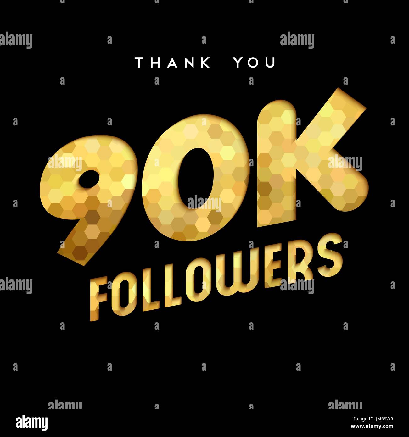 90000 seguaci grazie carta oro numero di tagli illustrazione. Special 90k utente celebrazione di obiettivo per novanta mila social media amici, ventilatori o subs Illustrazione Vettoriale