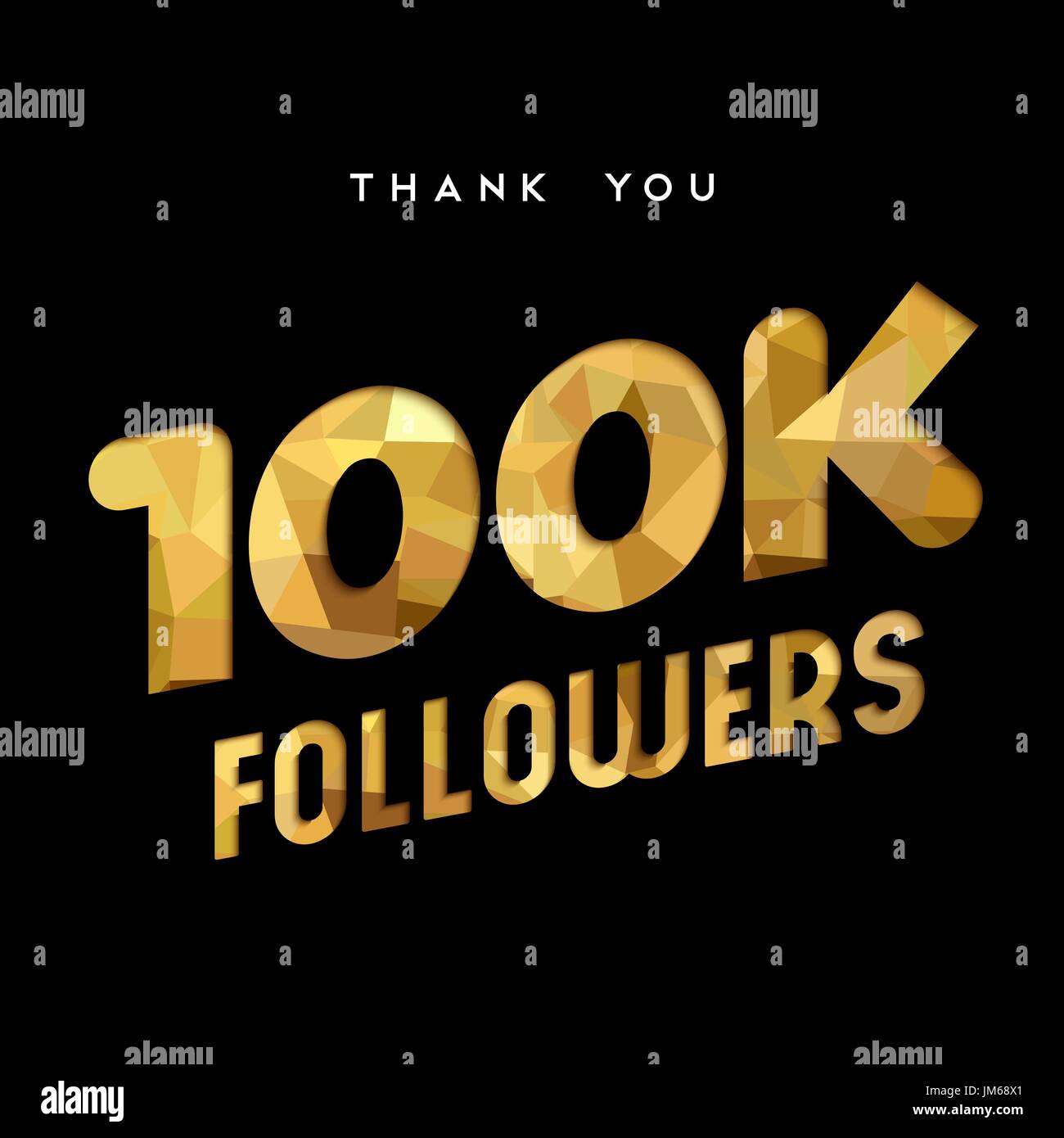 100000 seguaci grazie carta oro numero di tagli illustrazione. Offerte 100k utente celebrazione di obiettivo per un centinaio di migliaia di social media amici, ventole Illustrazione Vettoriale