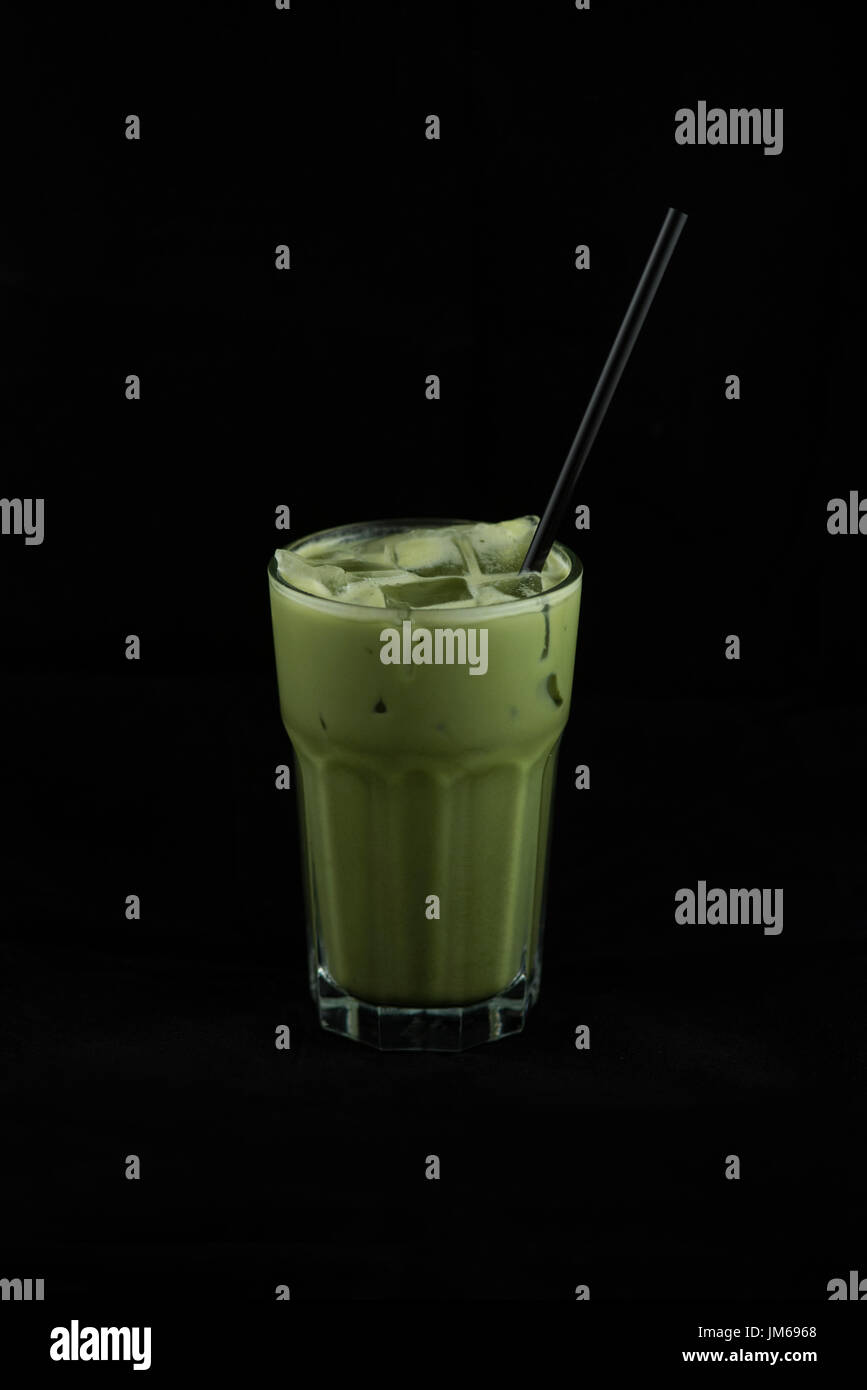 Iced macha tè verde latte Foto Stock