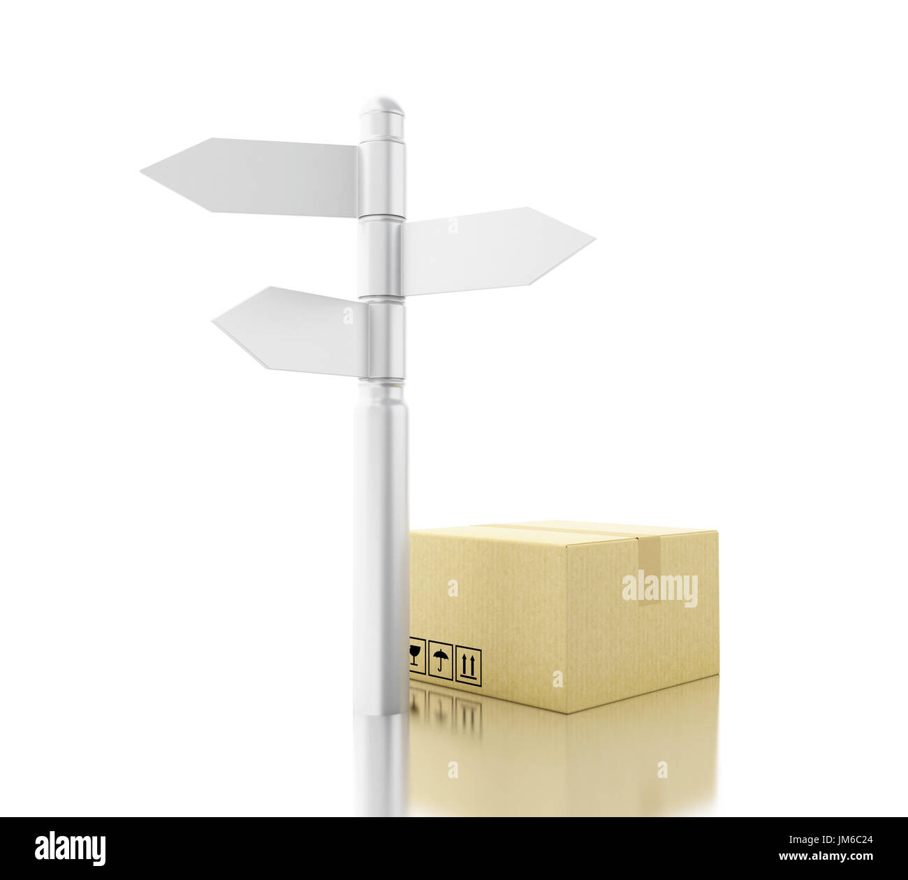 3D renderer immagine. Scatole di cartone con segno post. Concetto di consegna. Isolato sfondo bianco Foto Stock