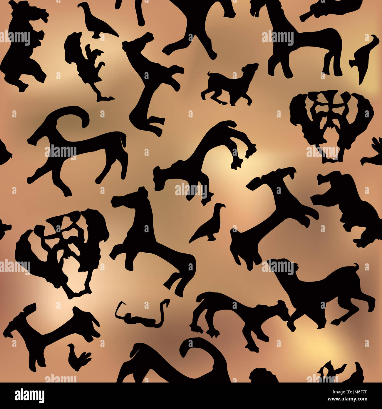 Ornamento antico seamless pattern animali cavernicoli silhouette sullo sfondo Foto Stock