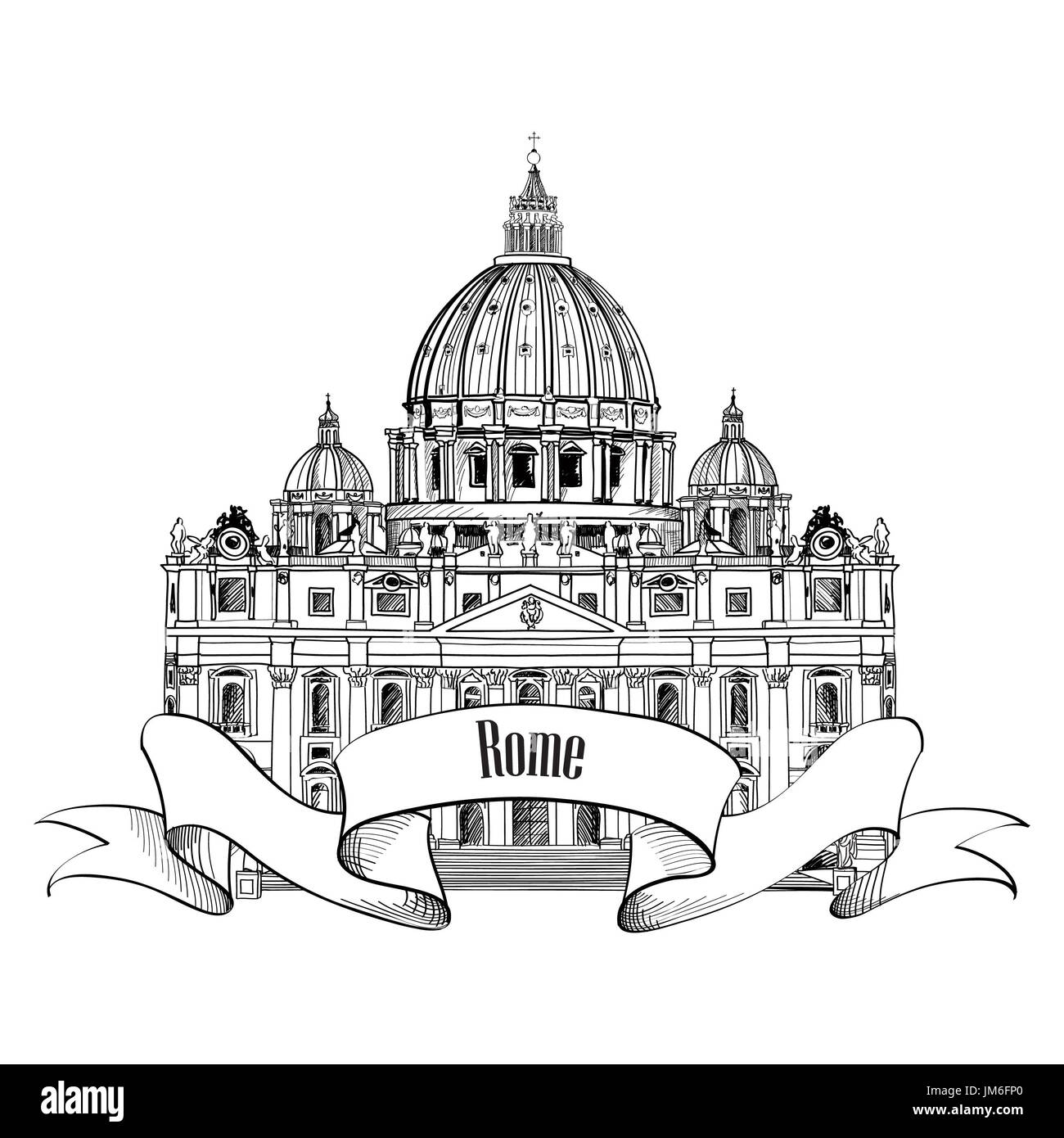 Roma città St Peter Cathedral. Cartello Travel Italy. Punto di riferimento del Vaticano Foto Stock
