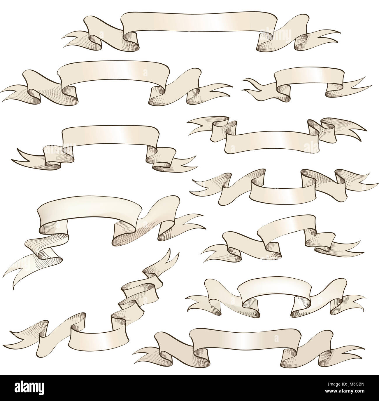 Nastro vintage banners, inciso disegnati a mano impostare per scrapbook e pubblicità design retrò Foto Stock