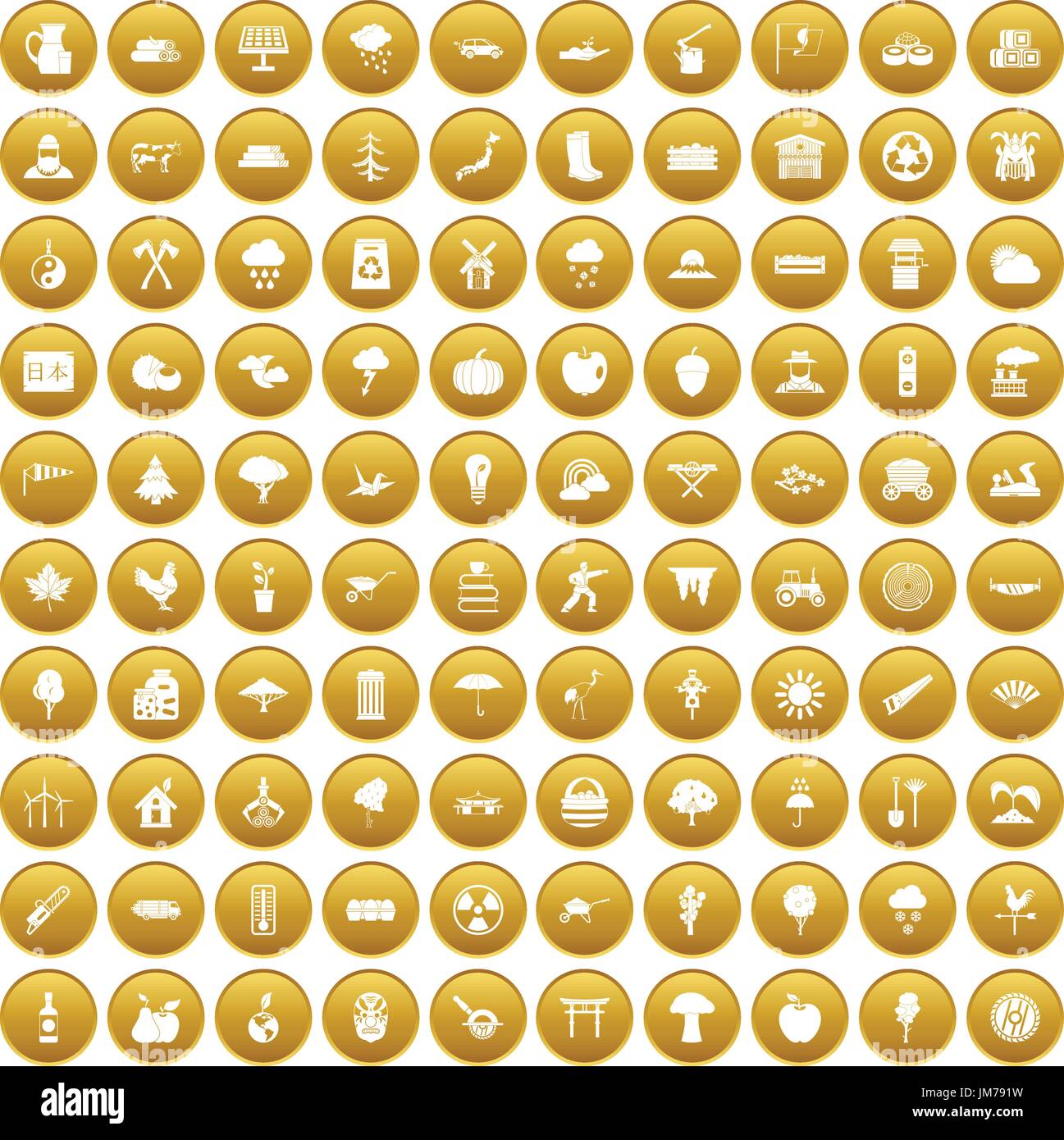 100 albero set di icone di oro Illustrazione Vettoriale