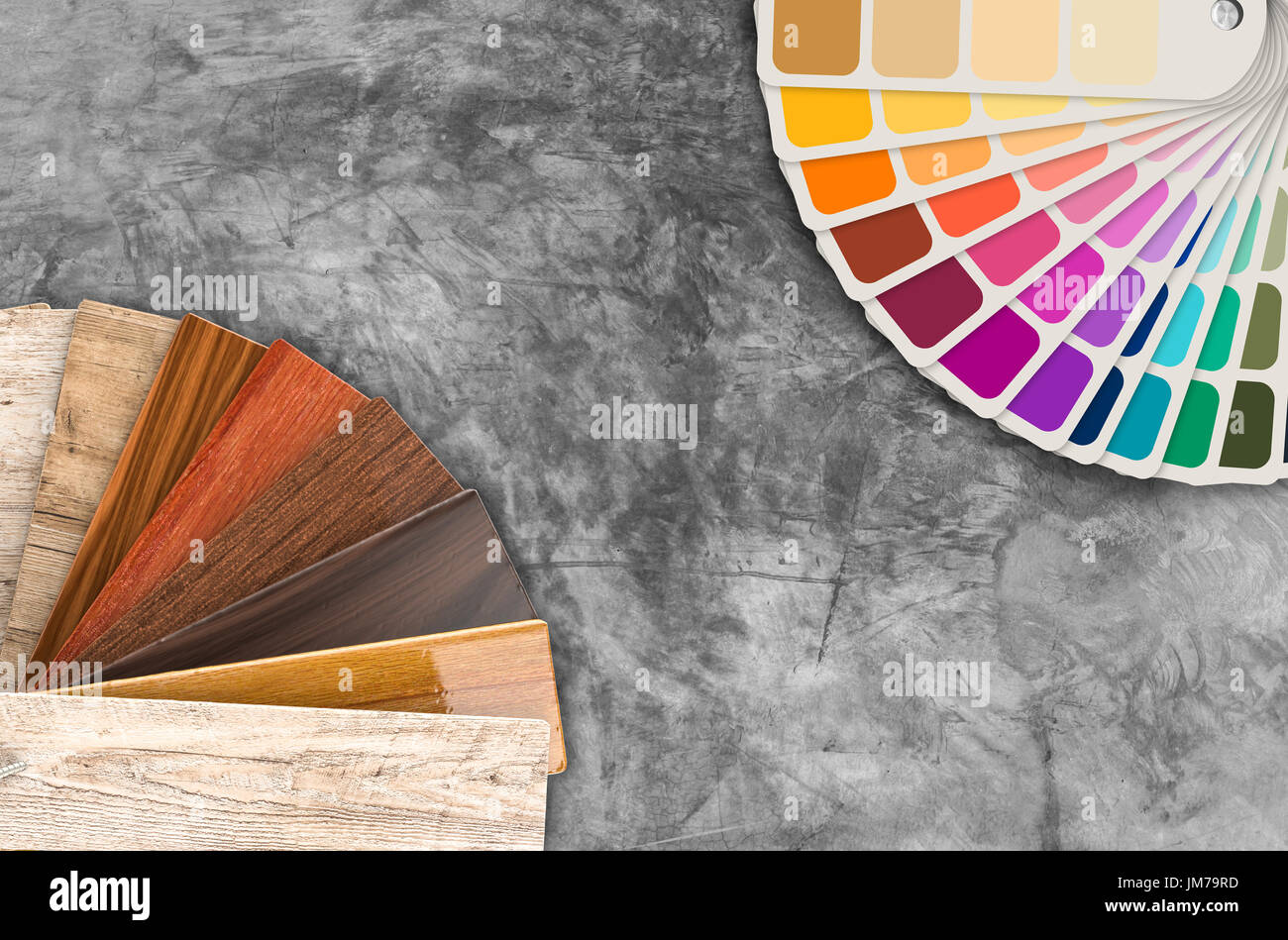 Campione di colore di campioni di legno e colore guida Foto Stock