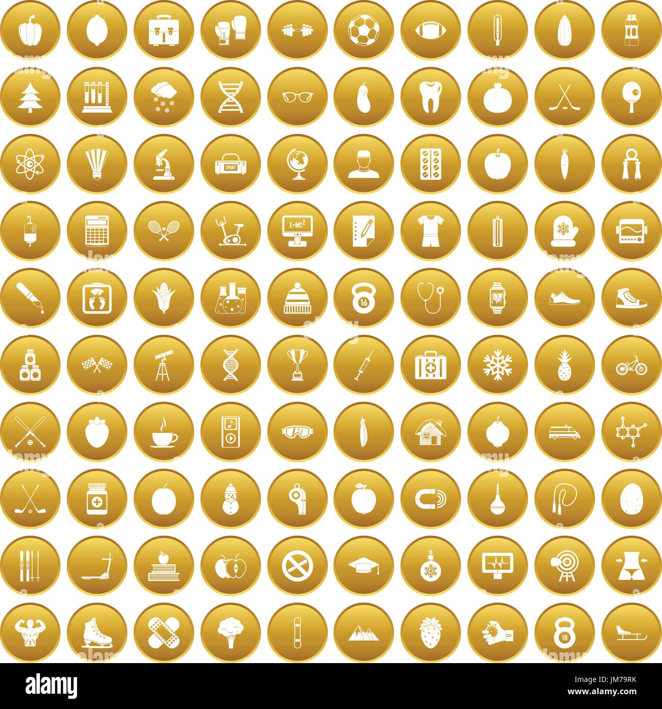 100 ben persona set di icone di oro Illustrazione Vettoriale