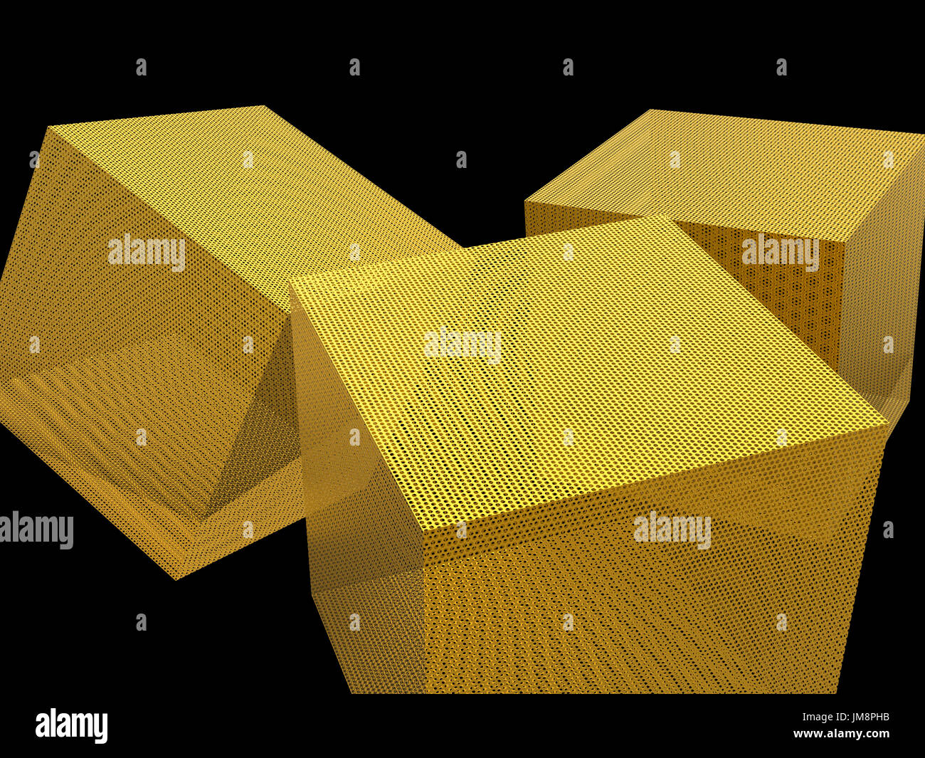 3D rendering golden cubo su sfondo nero Foto Stock