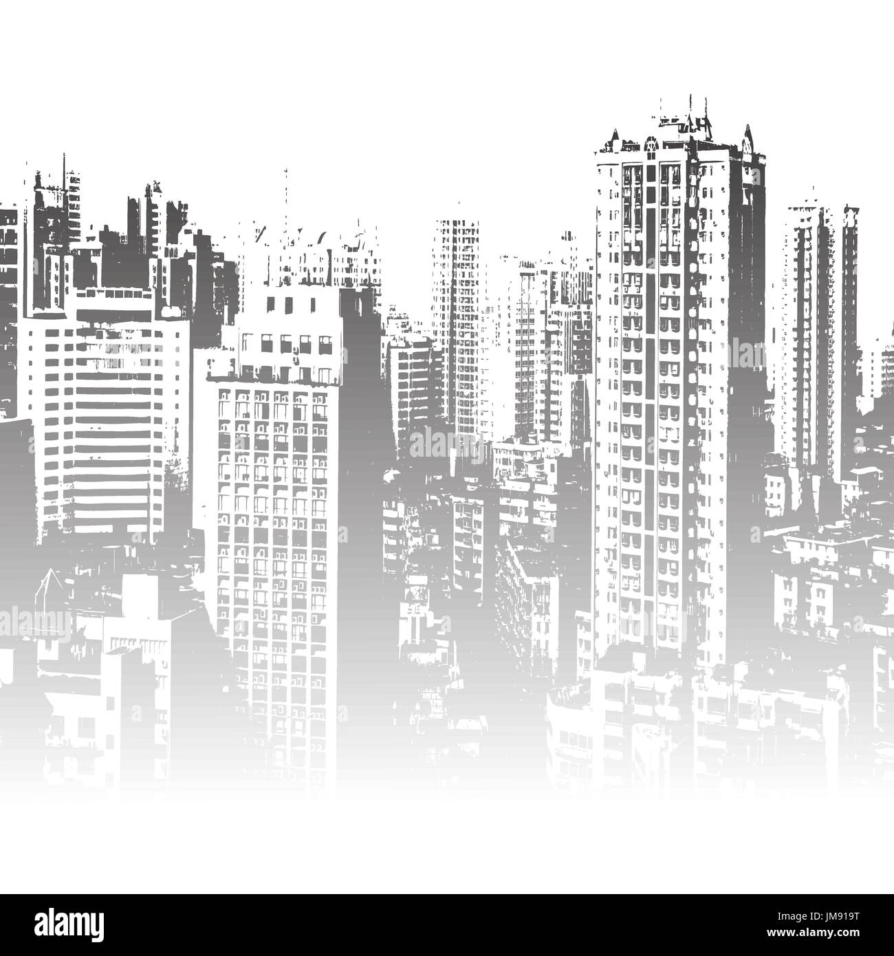 Panorama della città cartoon illustrazione in bianco e nero - vettore Illustrazione Vettoriale