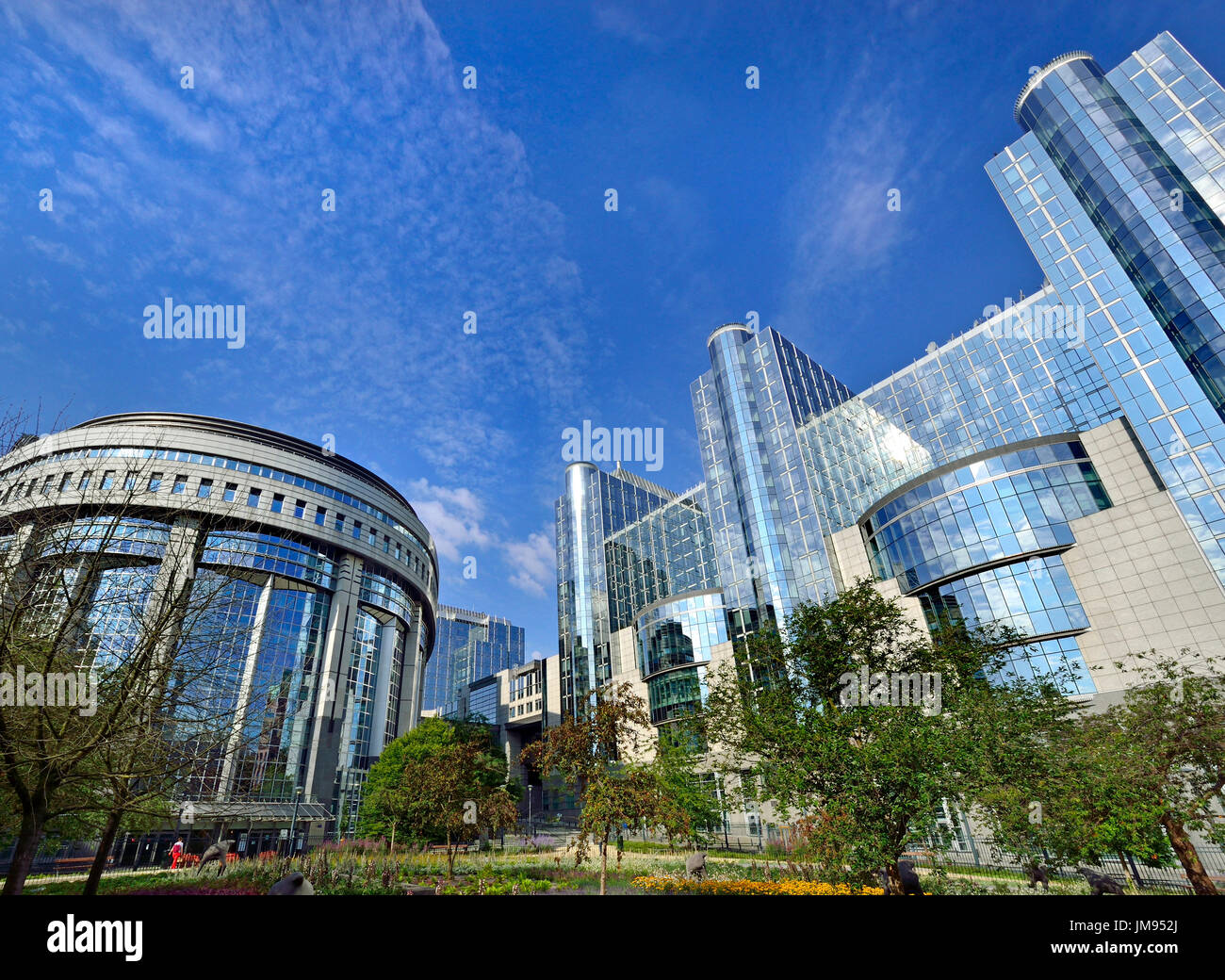 Bruxelles, Belgio. Edificio del Parlamento europeo, vista dal Parco Leopold Foto Stock