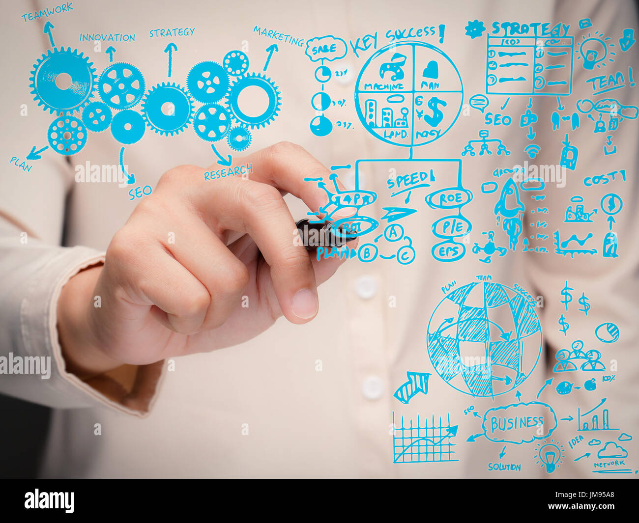 Imprenditrice del disegno a mano business plan Foto Stock