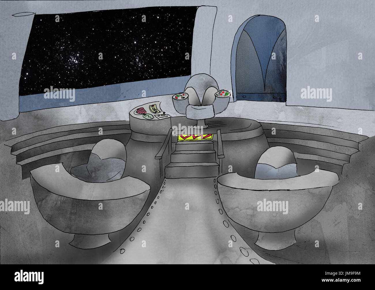 Un science fiction illustrazione di una nave spaziale cockpit Foto Stock