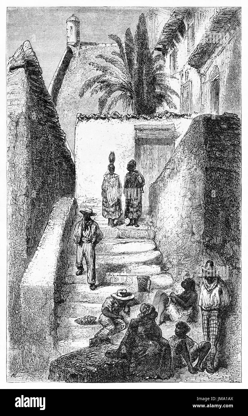 Vista vecchia di Salvador di Bahia, Brasile. Creato da Riou e Gauchard dopo Biard, pubblicato in Le Tour du Monde, Parigi, 1861. Foto Stock