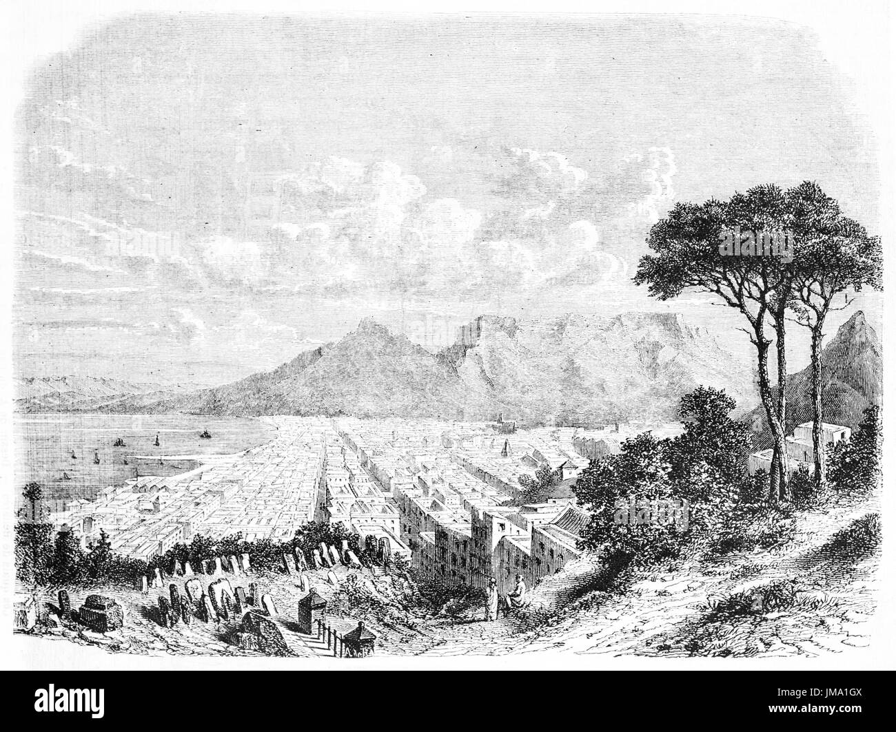 Vecchio vista di Cape Town, Sud Africa. Creato da De Bar, pubblicato in Le Tour du Monde, Parigi, 1861 Foto Stock