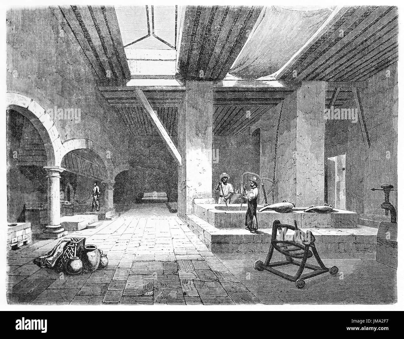 Vecchia illustrazione di monete fonderia di Chihuahua, Messico. Creato da Maurand, pubblicato in Le Tour du Monde, Parigi, 1861 Foto Stock