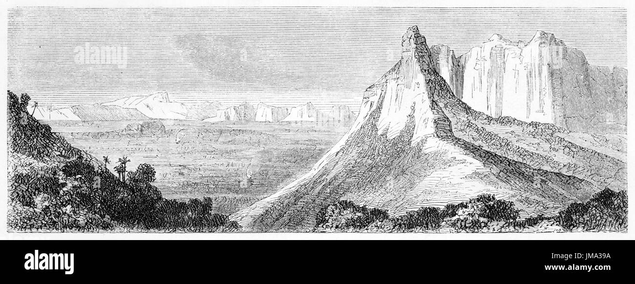 Vista vecchia di Le Pouce di montagna, Mauritius. Creato da Bérard, pubblicato in Le Tour du Monde, Parigi, 1861 Foto Stock