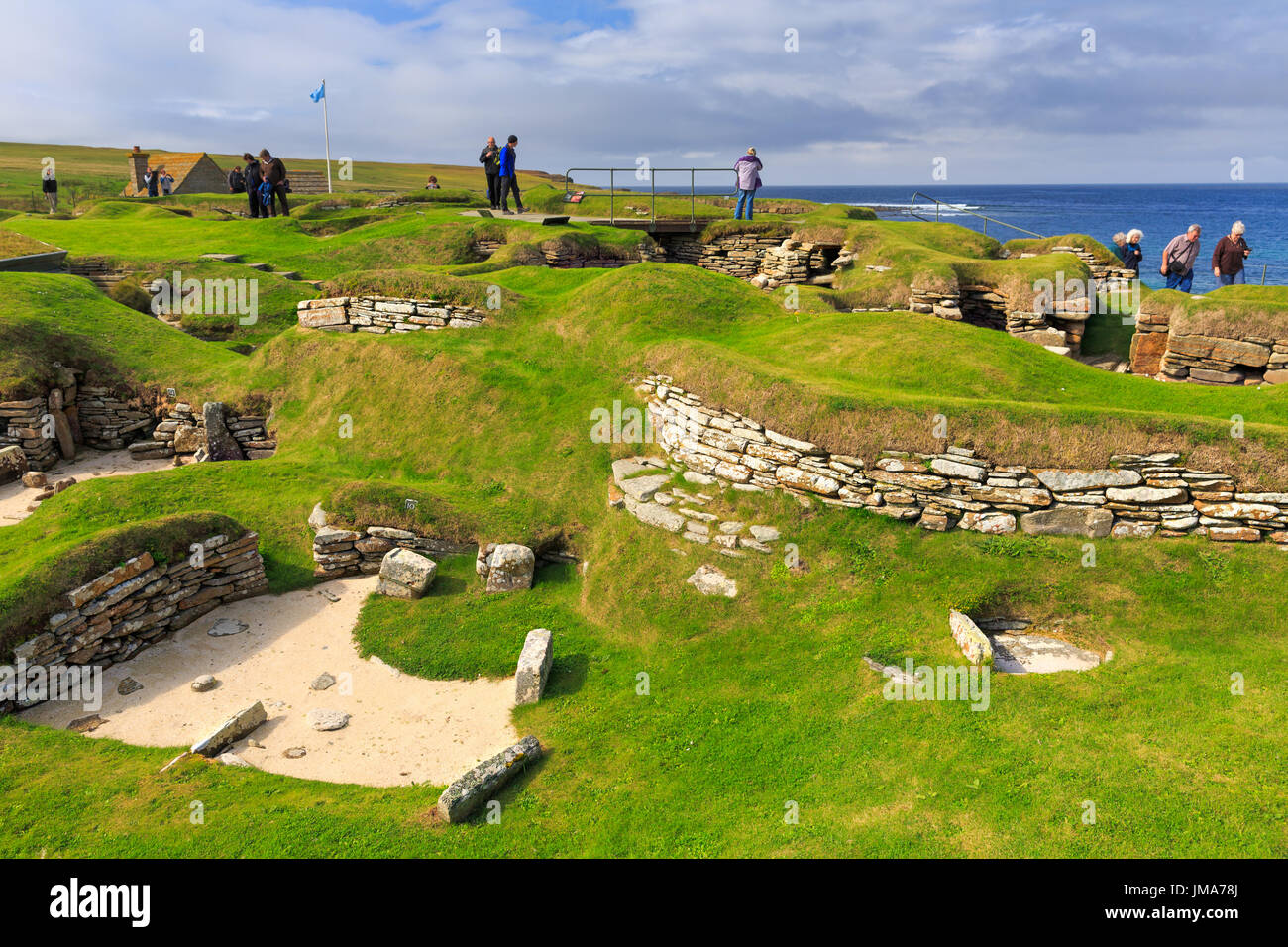 Skara Brae - villaggio neolitico rovine nei pressi di Sandwick, Orkney Island, Scotland, Regno Unito. UNESCO - Sito Patrimonio dell'umanità. Foto Stock